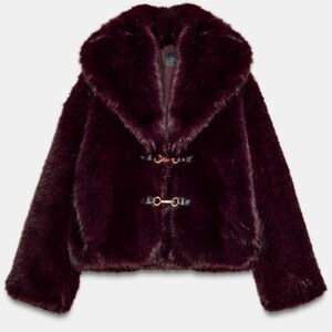 Zara FAUX FUR Coat w/ Fireman Clasps